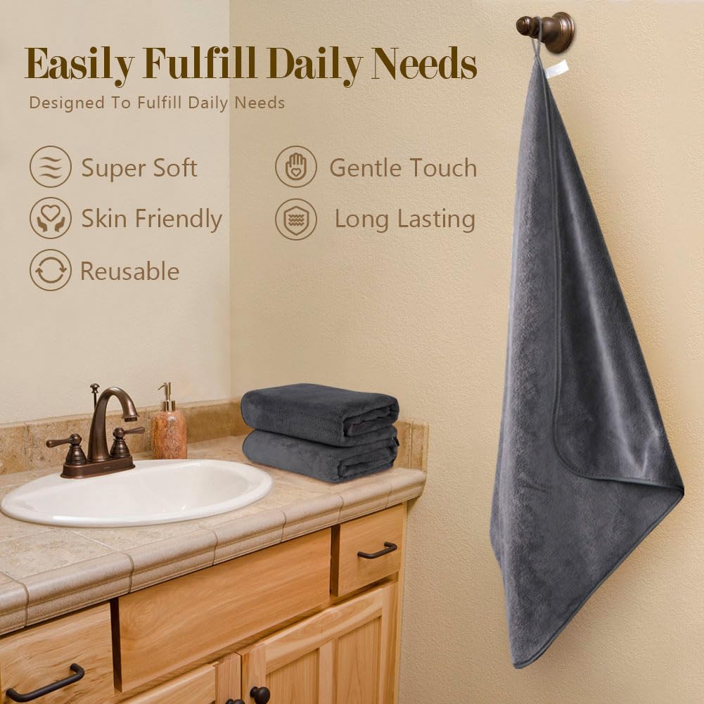 Orighty Microfiber Bath Towels Pack of 2(27'' x 54'') - Soft Feel  Highly Absorbent  Quick Drying for Body  Sport  Yoga  SPA  Fitness - Grey